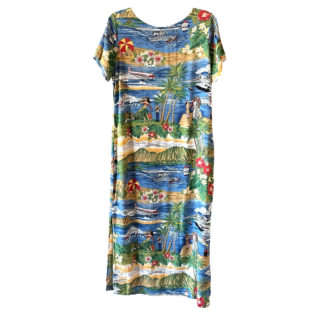 REYN SPOONER Women’s Size Medium Blue Classic Hawaiian Print VTG Maxi Dress USA - Picture 5 of 10